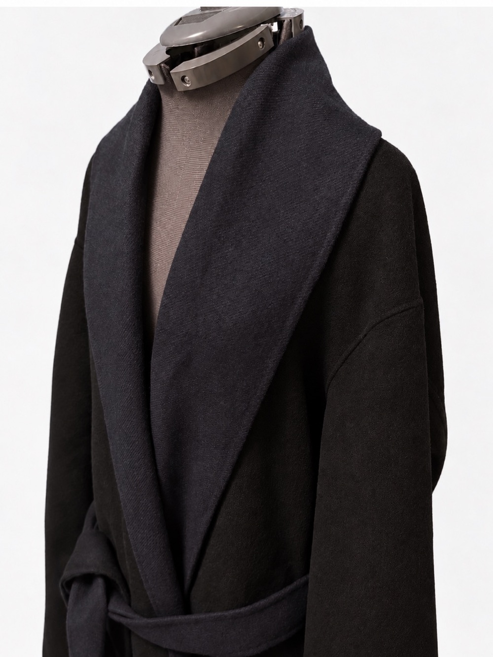 Rag & Bone Virgin Wool Maxi Coat Oversized Belted Shawl Collar Black Navy - Picture 4 of 8